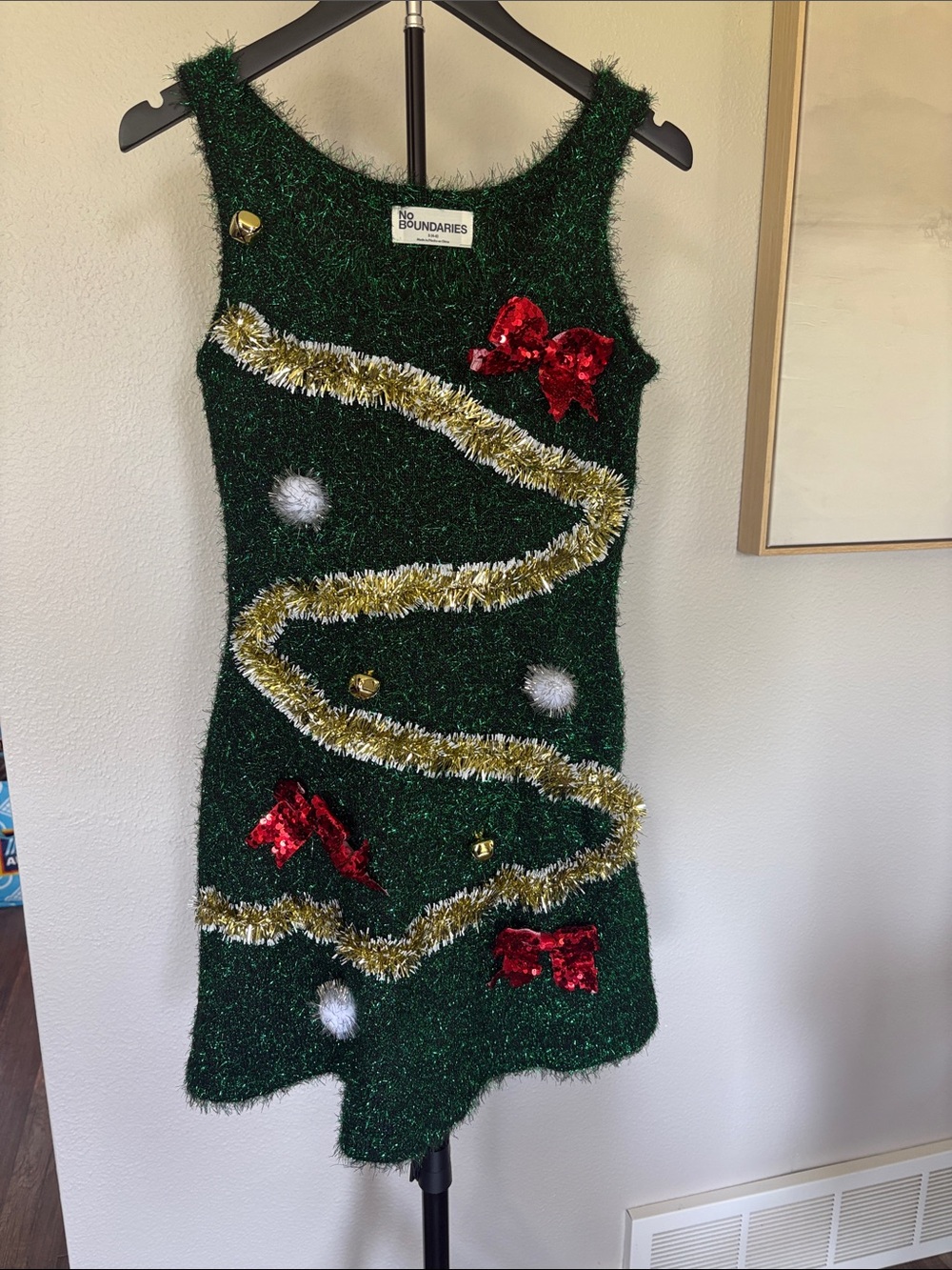 No Boundaries Green Sequin Trim Holiday Tree Dress